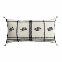 World Market Black and Ivory Embroidered Cross Lumbar Pillow