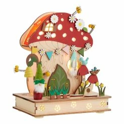 World Market Laser Cut Wood Mushroom House LED Light Up Decor