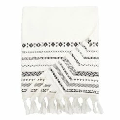 World Market Zohra Ivory And Black Geo Stripe Bath Towel