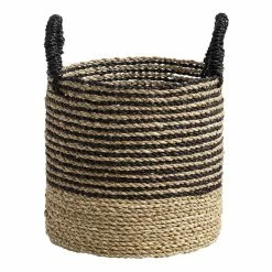 World Market Calista Small Black And Natural Seagrass Tote Basket