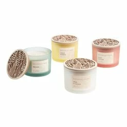 World Market Frosted Glass and Wood 3 Wick Scented Candle