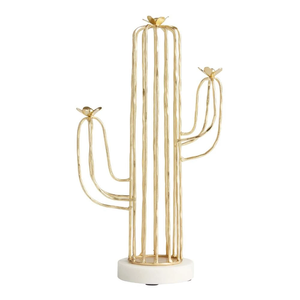World Market Gold Wire Cactus on Marble Stand Decor 2 World Market Gold Wire Cactus on Marble Stand Decor - Image 2