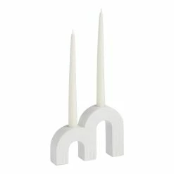 World Market White Ceramic Double Arch Taper Candle Holder