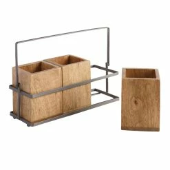 World Market Wood and Metal Flatware Caddy
