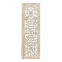 World Market Distressed Mango Wood Carved Floral Panel Wall Decor