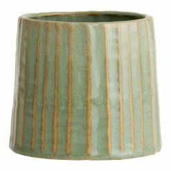 World Market Green Glazed Ceramic Tapered Ribbed Planter