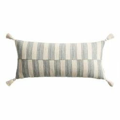 World Market Extra Wide Aqua And Ivory Broken Stripe Lumbar Pillow