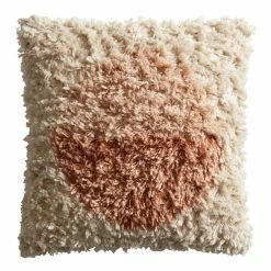 World Market Ivory and Dusty Pink Shaggy Throw Pillow