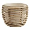 World Market Ivory Metal Planter with Rattan Cane Stand