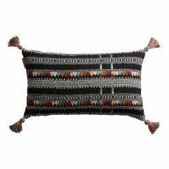 World Market Black Multicolor Embroidered Lumbar Pillow