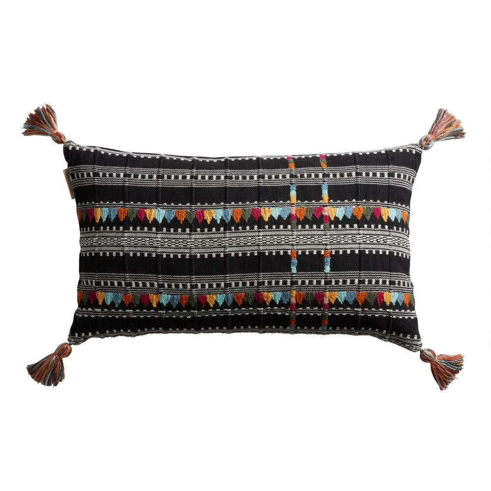 World Market Black Multicolor Embroidered Lumbar Pillow 1 World Market Black Multicolor Embroidered Lumbar Pillow