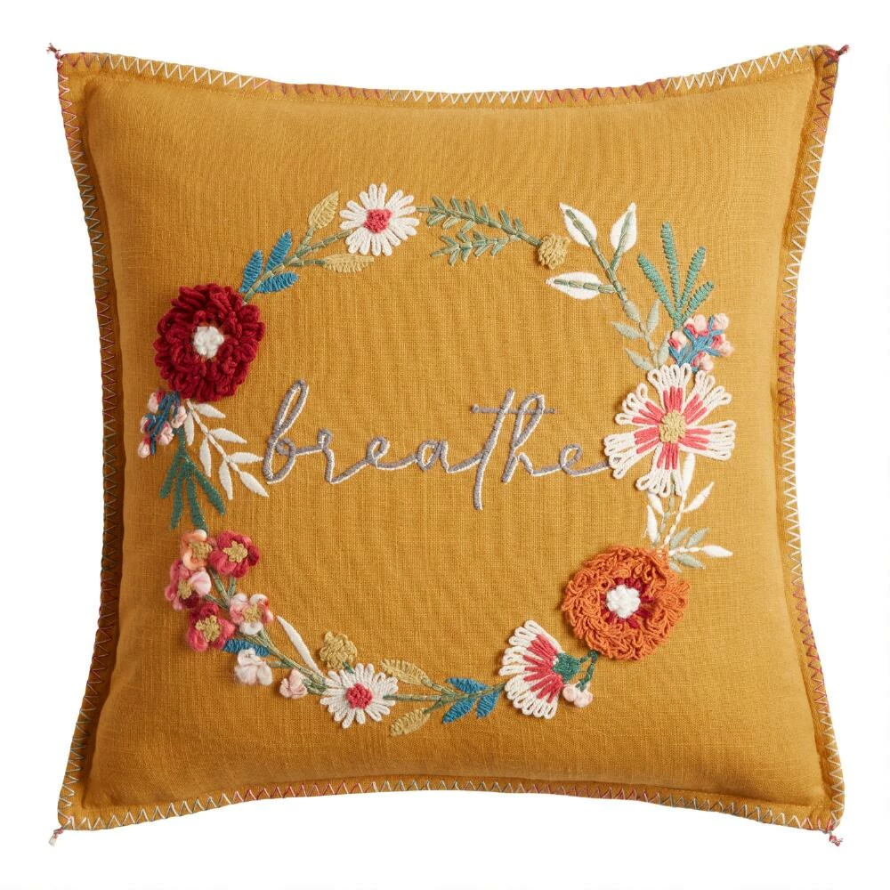World Market Amber Embroidered Breathe Throw Pillow 1 World Market Amber Embroidered Breathe Throw Pillow