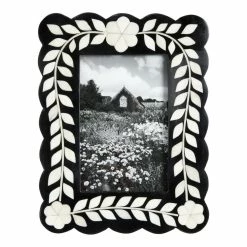 World Market Black and White Scalloped Floral Inlay Bone Frame