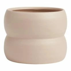 World Market Taupe Double Ring Ceramic Planter