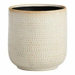 World Market Ivory Striped Dot Ceramic Planter