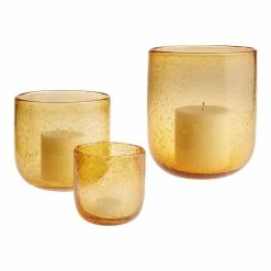World Market Amber Bubble Glass Hurricane Candle Holder