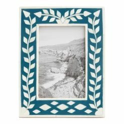 World Market Blue Floral Inlay Bone Frame