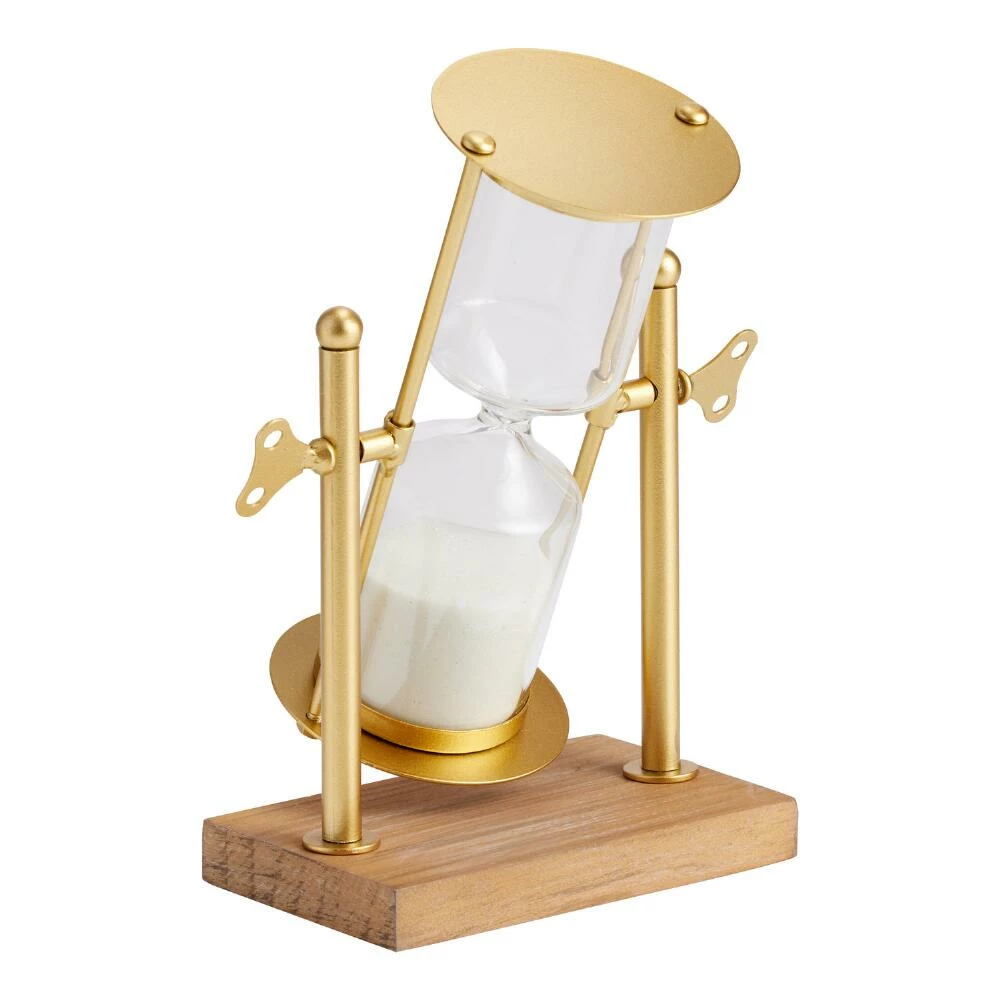World Market Gold Rotating Hourglass with Wood Stand 1 World Market Gold Rotating Hourglass with Wood Stand