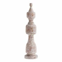 World Market Large CRAFT Hand Carved Whitewash Pillar Decor