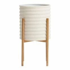 World Market White Cement Stacked Ring Planter with Gold Stand