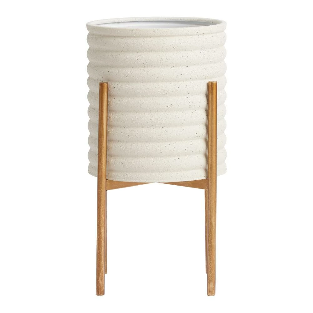 World Market White Cement Stacked Ring Planter with Gold Stand 1 World Market White Cement Stacked Ring Planter with Gold Stand
