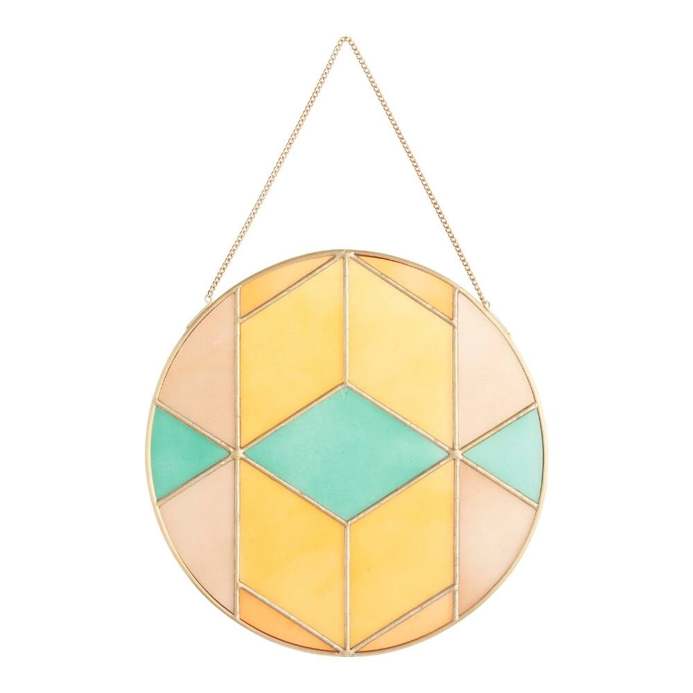 World Market Round Stained Glass and Brass Geo Suncatcher Hanging Decor 1 World Market Round Stained Glass and Brass Geo Suncatcher Hanging Decor