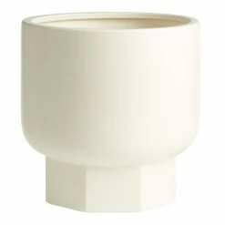 World Market Matte Cream Geo Pedestal Ceramic Floor Planter