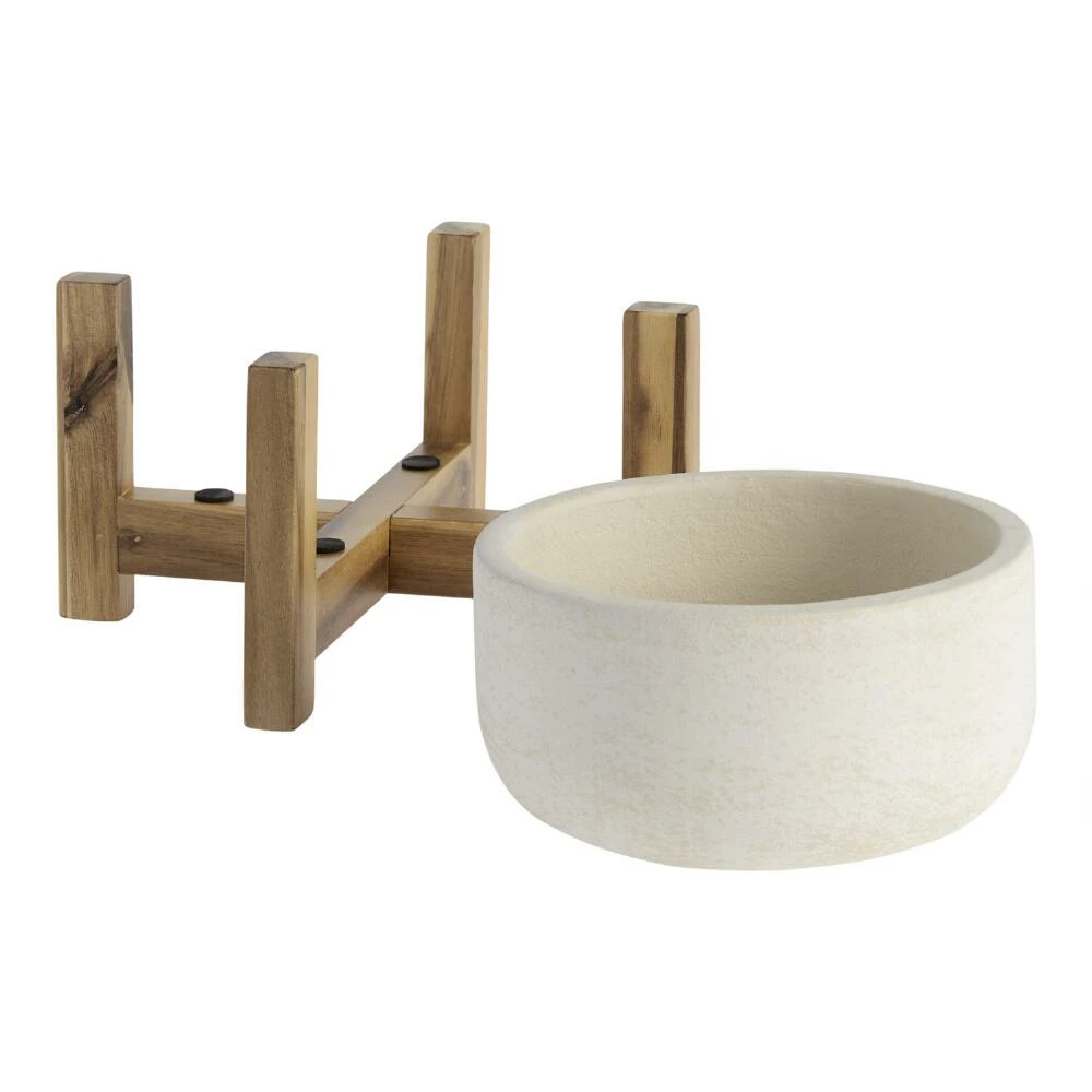 World Market White Ceramic Planter With Wood Stand 2 World Market White Ceramic Planter With Wood Stand - Image 2