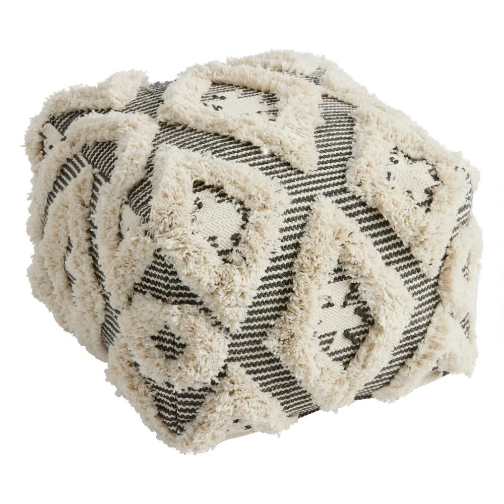 World Market Black And Ivory Moroccan Geometric Shag Pouf 1 World Market Black And Ivory Moroccan Geometric Shag Pouf