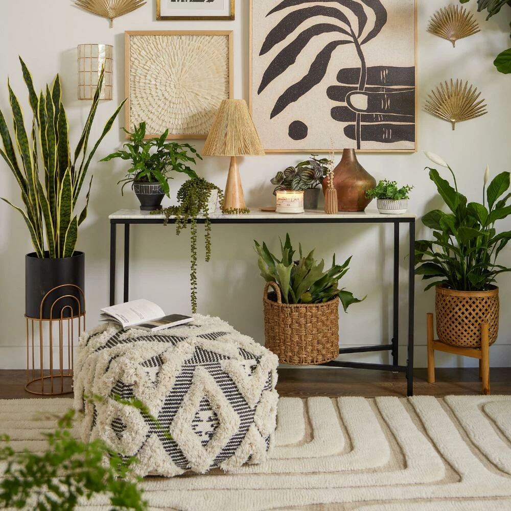 World Market Black And Ivory Moroccan Geometric Shag Pouf 2 World Market Black And Ivory Moroccan Geometric Shag Pouf - Image 2