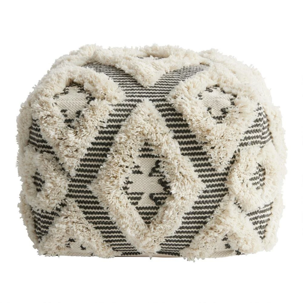 World Market Black And Ivory Moroccan Geometric Shag Pouf 3 World Market Black And Ivory Moroccan Geometric Shag Pouf - Image 3