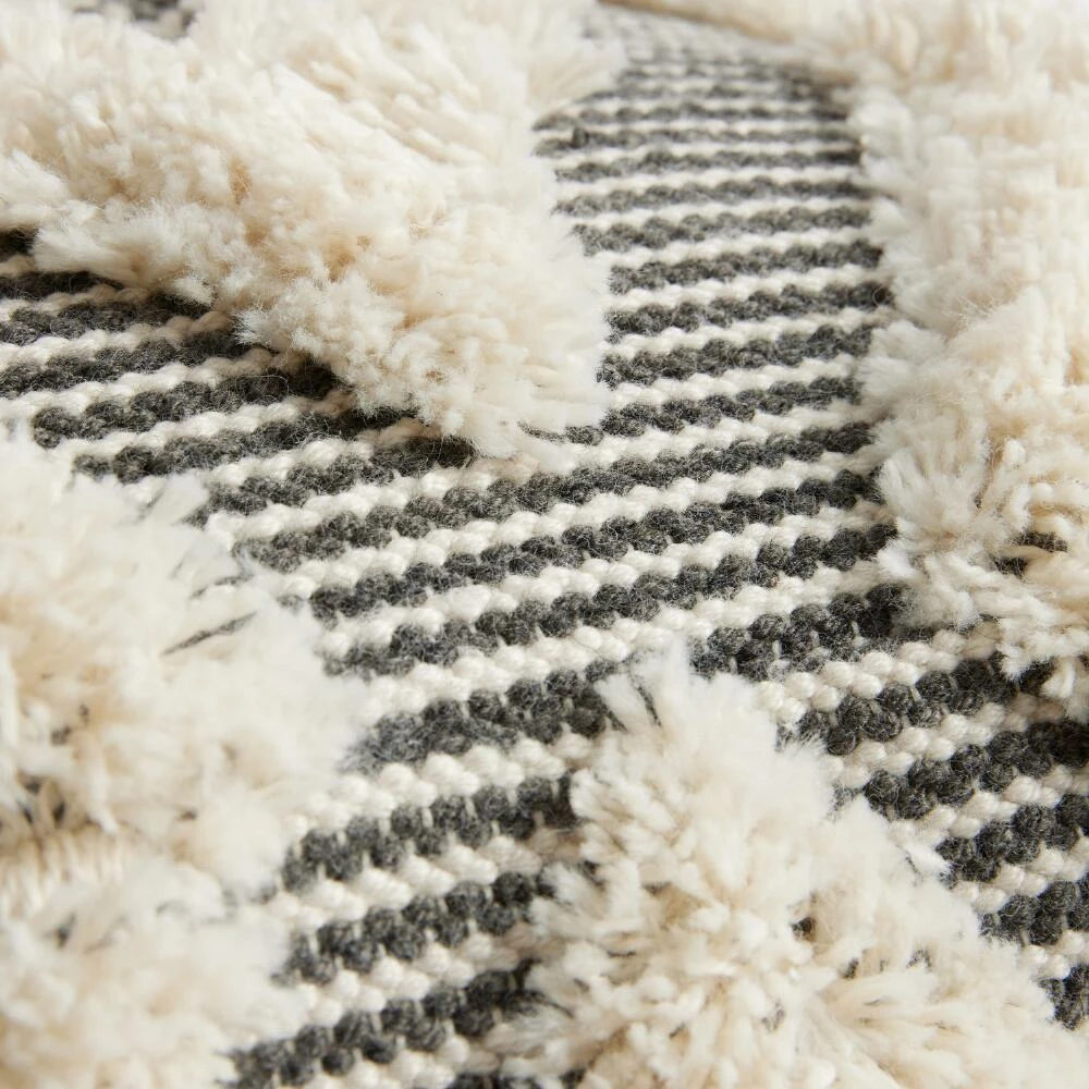 World Market Black And Ivory Moroccan Geometric Shag Pouf 4 World Market Black And Ivory Moroccan Geometric Shag Pouf - Image 4