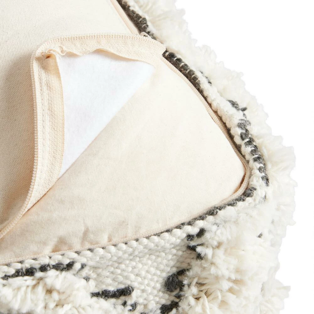 World Market Black And Ivory Moroccan Geometric Shag Pouf 5 World Market Black And Ivory Moroccan Geometric Shag Pouf - Image 5