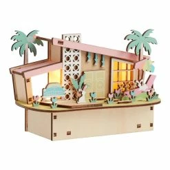 World Market Laser Cut Wood Mid Century Easter House LED Light Up Decor