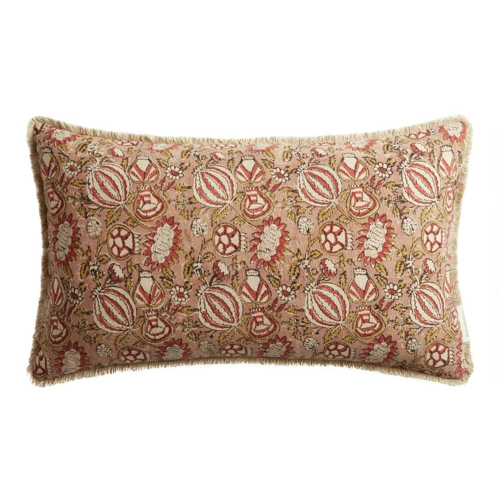 World Market Coral And Red Floral Jaipur Block Print Lumbar Pillow 1 World Market Coral And Red Floral Jaipur Block Print Lumbar Pillow