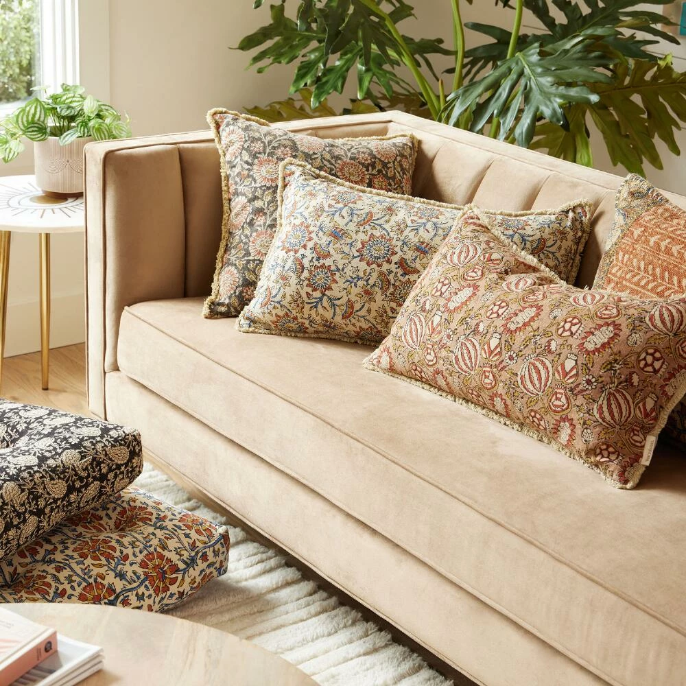 World Market Coral And Red Floral Jaipur Block Print Lumbar Pillow 2 World Market Coral And Red Floral Jaipur Block Print Lumbar Pillow - Image 2