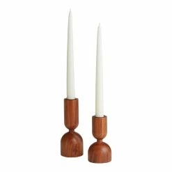 World Market Wood Sculptural Taper Candle Holder