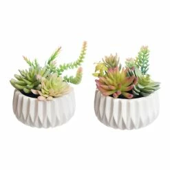 World Market Faux Succulent Arrangements in Geo Ceramic Pots Set of 2