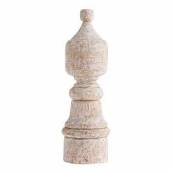 World Market Medium CRAFT Hand Carved Whitewash Pillar Decor