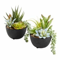 World Market Faux Succulent Arrangements in Black Pots Set of 2