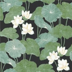 World Market Green and Black Lily Pad Peel And Stick Wallpaper