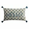 World Market Teal Floral Embroidered Hello Lumbar Pillow
