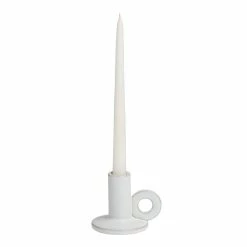 World Market White Ceramic Handled Taper Candle Holder