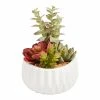 World Market Faux Succulent Arrangement in White Faceted Ceramic Pot