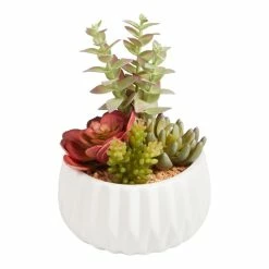 World Market Faux Succulent Arrangement in White Faceted Ceramic Pot