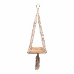 World Market Natural Macrame Plant Hanger With Wood Shelf
