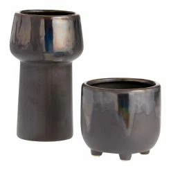 World Market Black Iridescent Oil Spill Ceramic Vase and Planter