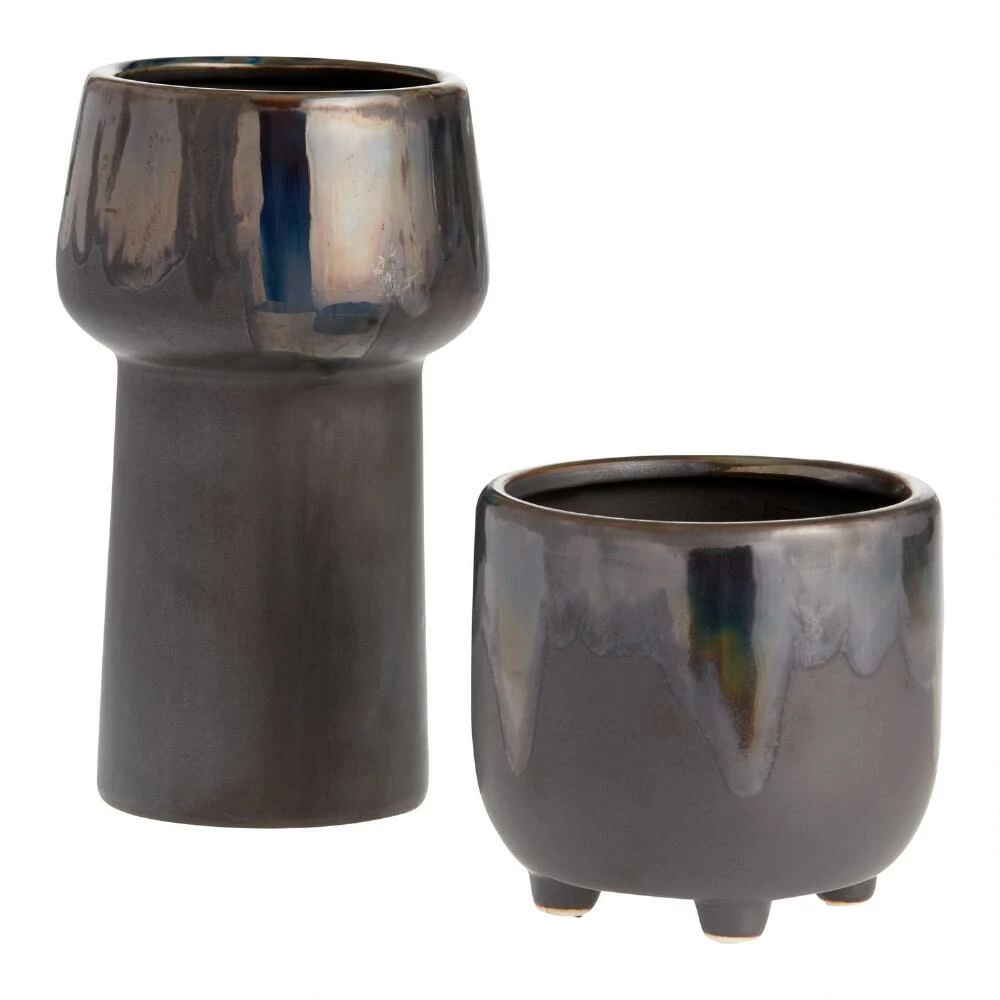 World Market Black Iridescent Oil Spill Ceramic Vase and Planter 1 World Market Black Iridescent Oil Spill Ceramic Vase and Planter