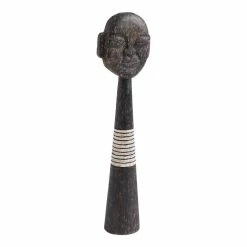 World Market Large CRAFT Black Hand Carved Mask Pillar Decor