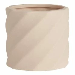 World Market Natural Ceramic Diagonal Ribbed Planter